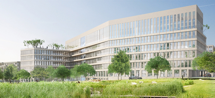 modélisation du futur immeuble de bureaux Casden à la Cité Descartes