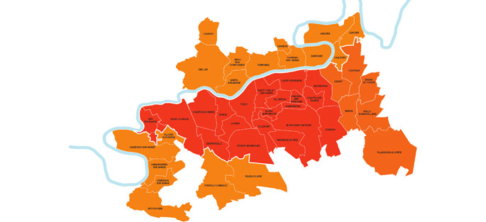 Carte du périmètre d'intervention EPAMARNE/EPAFRANCE, à Marne-la-Vallée