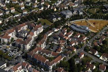 Vue aérienne des habitations présentent sur la ZAC de Bailly-Romainvilliers