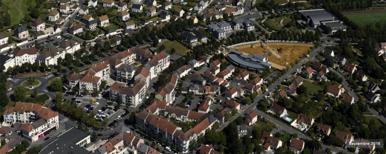 Vue aérienne des habitations présentent sur la ZAC de Bailly-Romainvilliers
