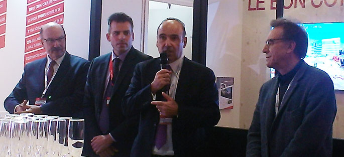 Photographie : Conférence Marne-Europe au SIMI 2017, avec Jacques-Alain BENISTI, Jean-Baptiste REY, Gérard PENOT et Philippe JOURNO (de gauche à droite).