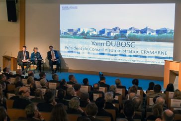 Allocution de Yann Dubosc, président du Conseil d'administration d'EPAMARNE, lors de la cérémonie des voeux 2018, à Noisiel