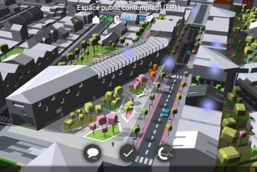Le BIM Citoyen reprend les données de la maquette numérique développée à l'échelle du quartier. Une interface supplémentaire a été créée pour permettre aux habitants d'intervenir sur le projet urbain sous forme de jeu.