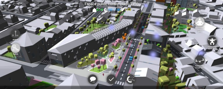 Le BIM Citoyen reprend les données de la maquette numérique développée à l'échelle du quartier. Une interface supplémentaire a été créée pour permettre aux habitants d'intervenir sur le projet urbain sous forme de jeu.