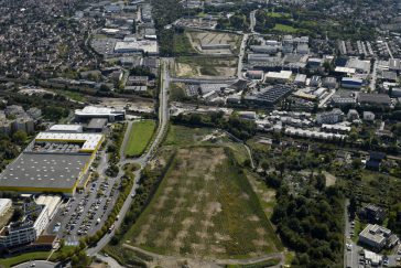 Vue de la VDO depuis l’autoroute A4, de Villiers-sur-Marne (site de Marne-Europe) vers Champigny, Chennevières et Ormesson-sur-Marne